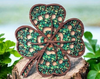Multilayer Wood Four Leaf Clover Wall Art: Irish Decor