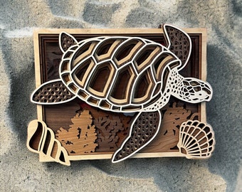 Multilayer Wood Sea Turtle Wall Art: Beach House Decor