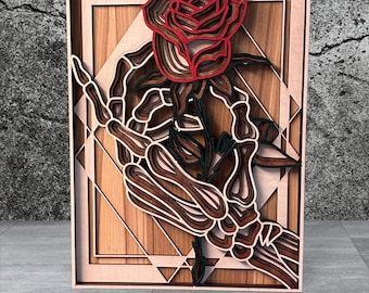 Multilayer Wood Art: Deathly Rose Wood Wall Decor, Wall Art, Sign, Wall Hanging, Home Decor