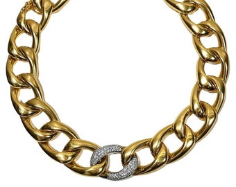 Big and Bold 18k Yellow Gold Large Link Necklace with One Diamond Link