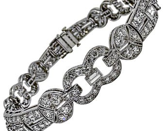 Pristine Art Deco Platinum and Diamond Bracelet 7.50ct