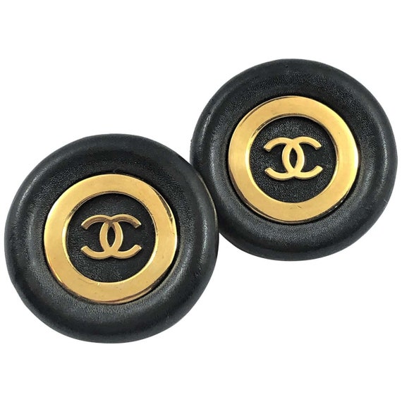 Buy Vintage Chanel Jumbo Black Leather and Gold Tone Earrings 1 Online in  India 
