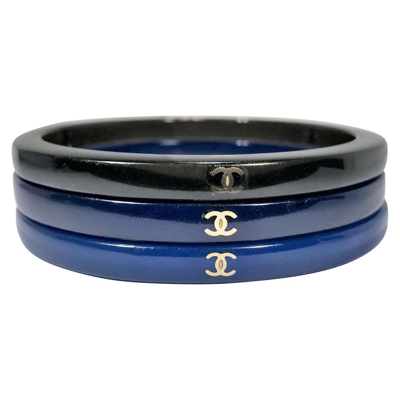 Set of Three Chanel Bangles Blue Dark Blue and Black With -  Sweden