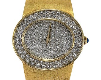 Orologio da polso vintage Bueche Girod in oro giallo e diamanti da donna di grandi dimensioni