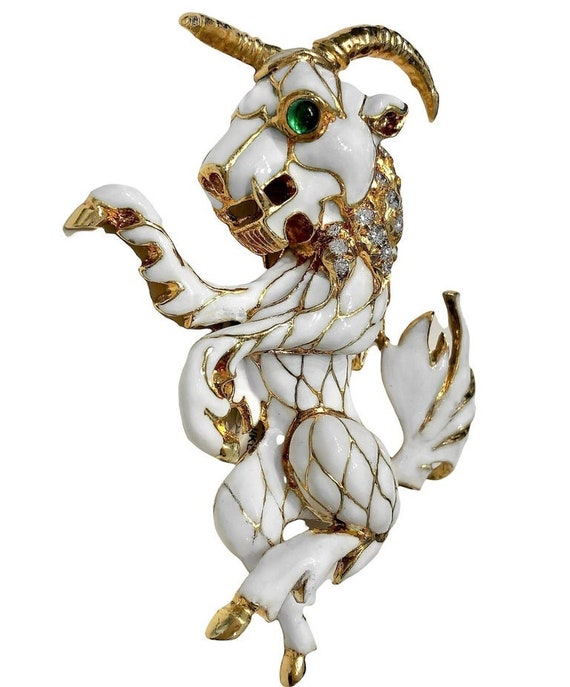 Grand Scale "Pan" Mythical Creature in 18K Gold, Enam… - Gem