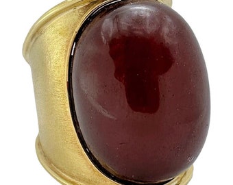 Monumental Scale 18K Yellow Gold Ring with Large Amber Center