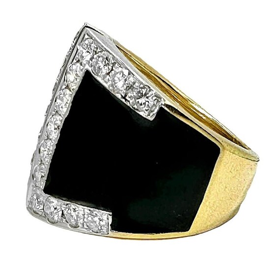 Split Front 18k Yellow Gold Ring with Black Ename… - image 4