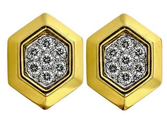 Vintage Tiffany 18K Yellow Gold Cufflinks with Diamond Centers Set in Platinum