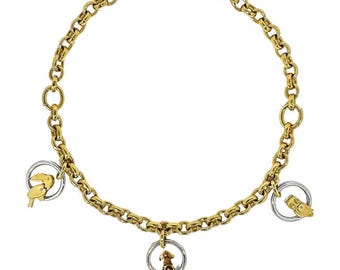 18k Gold 15 Inch Necklace with Aviary Theme Made from 2 Bracelets by Pomellato