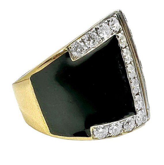 Split Front 18k Yellow Gold Ring with Black Ename… - image 2