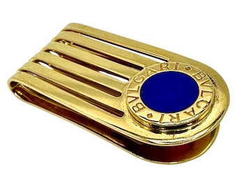 Clip para billetes vintage Bulgari de oro amarillo de 18 quilates y lapislázuli