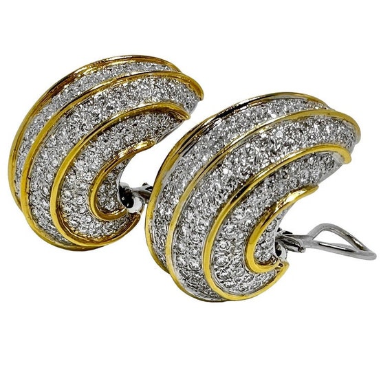18K White & Yellow Gold Cocktail Earrings with 10… - image 4