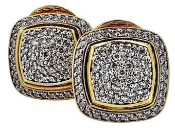 David Yurman Vintage Small Cushion Shaped 18K Gold and Diamond Earrings, 0.65ct