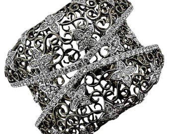 Modern Blackened White Gold & Diamond Wide Cuff Bracelet by SIERA, 9.30ct