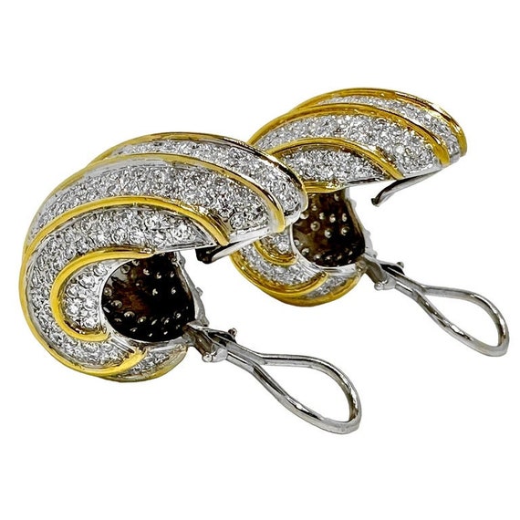 18K White & Yellow Gold Cocktail Earrings with 10… - image 3