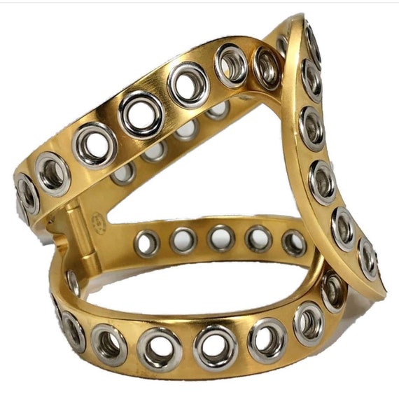 Chanel Bold and Riveting Gold Tone Cuff with Chro… - image 3