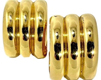 Vintage 18k Yellow Gold French Cartier 3/4 Inch Wide Triple Hoop Earrings
