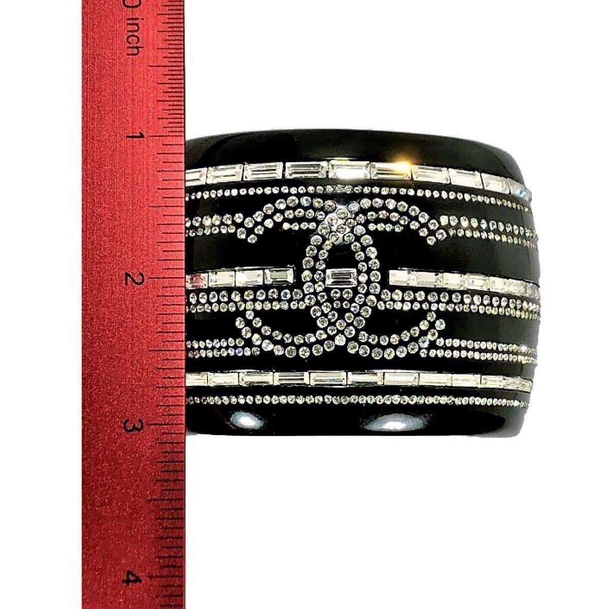 Major Chanel Black Resin Cuff With Rhinestones From the 2009