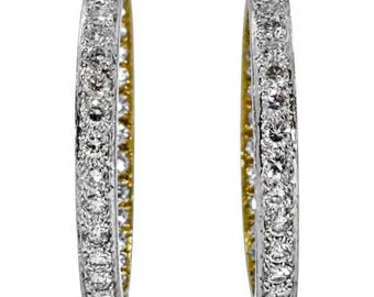 Vintage David Webb "In & Out" Diamond Hoops Half Platinum /Half 18K Yellow Gold