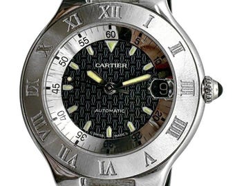 Sporty Stainless Steel Cartier Autoscaph 2427 Watch with Cartier Rubber Strap