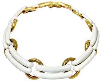 David Webb Gold and White Enamel Choker Necklace