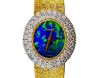 Rare Vintage Black Opal Dial Ladies Piaget Watch w/3.85ct Diamond Bezel, 1970s