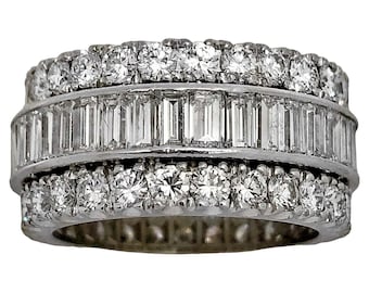 Mid Century Platinum 3 Row Eternity Band with Baguette & Round Diamonds