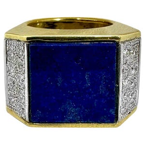 18K Yellow Gold Lapis Lazuli and Diamond Modernist Ring