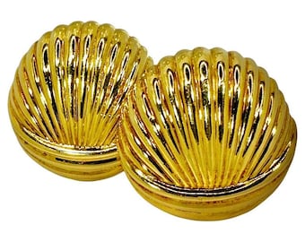 Large Bombe Fluted 18K Yellow Gold Earrings by Charles Turi 1.25 Inch Diameter