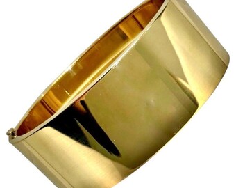 Vintage Tiffany & Co. High Polish Gold, Oval, Hinged, Cuff Bracelet 1 inch Wide