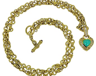 33 Inch Long Vintage Judith Ripka 18K Yellow Gold & Diamond Toggle Necklace