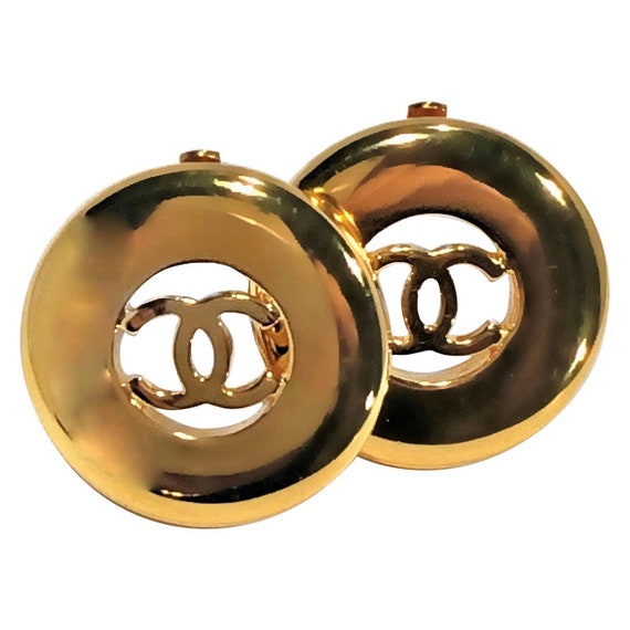 Chanel CC Gold Tone Clip-on Stud Earrings Chanel