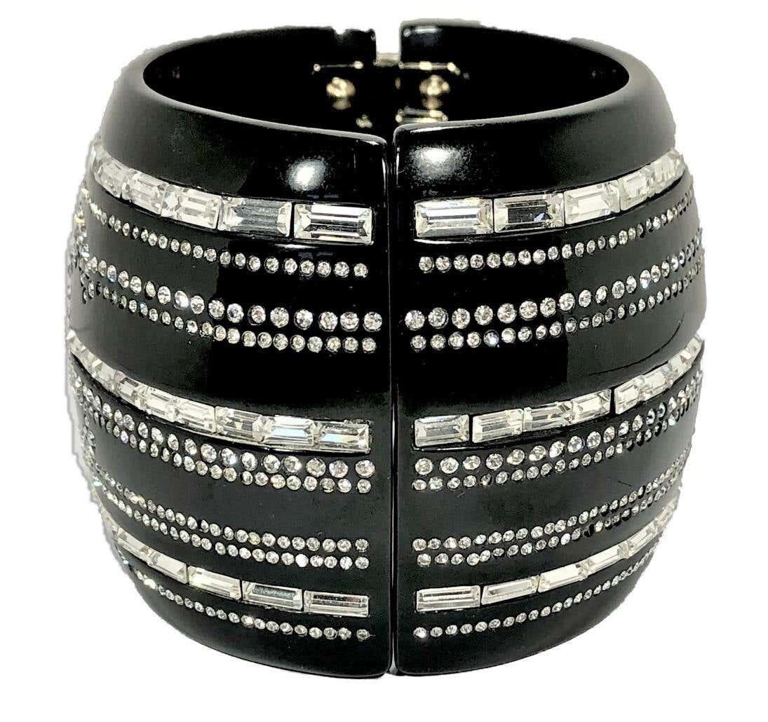 Major Chanel Black Resin Cuff With Rhinestones From the 2009