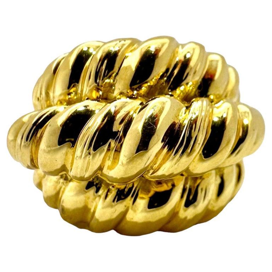 Three Rope Wedding Rings 18k Yellow Gold Three-row Twisted Rope, Mid Size Statement Ring - Etsy