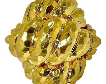 Huge Vintage 18K Yellow Gold Henry Dunay Hammered Dome Ring 1 3/8 Inches Long