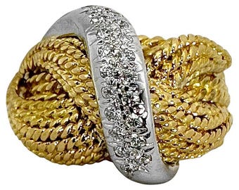 Anello da cocktail Tiffany & Co. vintage in oro giallo e bianco 18 carati con diamanti.