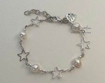 Steel double bracelet in copper colour – pearlescent flowers, a star