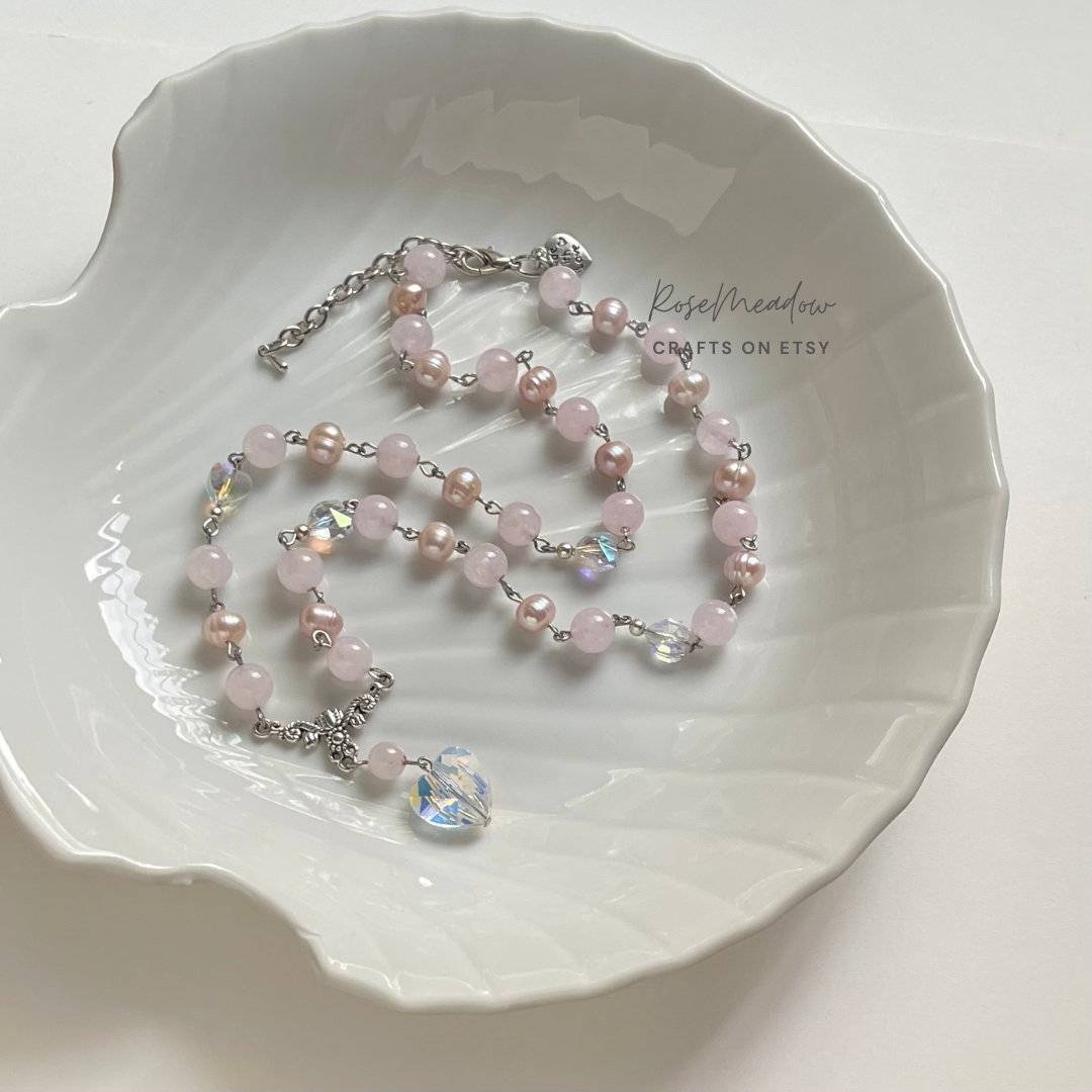 ドライローズパールネックレス || ローズクォーツネックレス - Etsy 日本