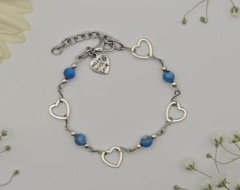 Hearts and Sky Blue Mother of Pearls Bracelet