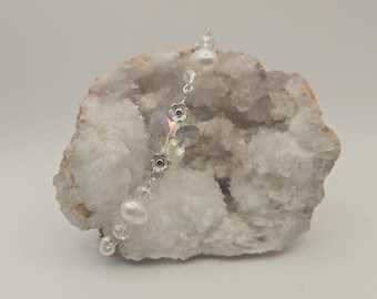 Crystalline Butterfly Pearl Bracelet