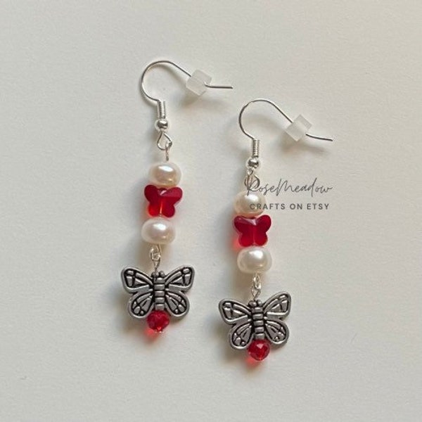 Butterflies and Pearls Earrings