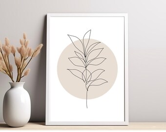 Boho Leaf Line Print | Minimalist Floral Wall Art | Downloadable Modern Home Decor