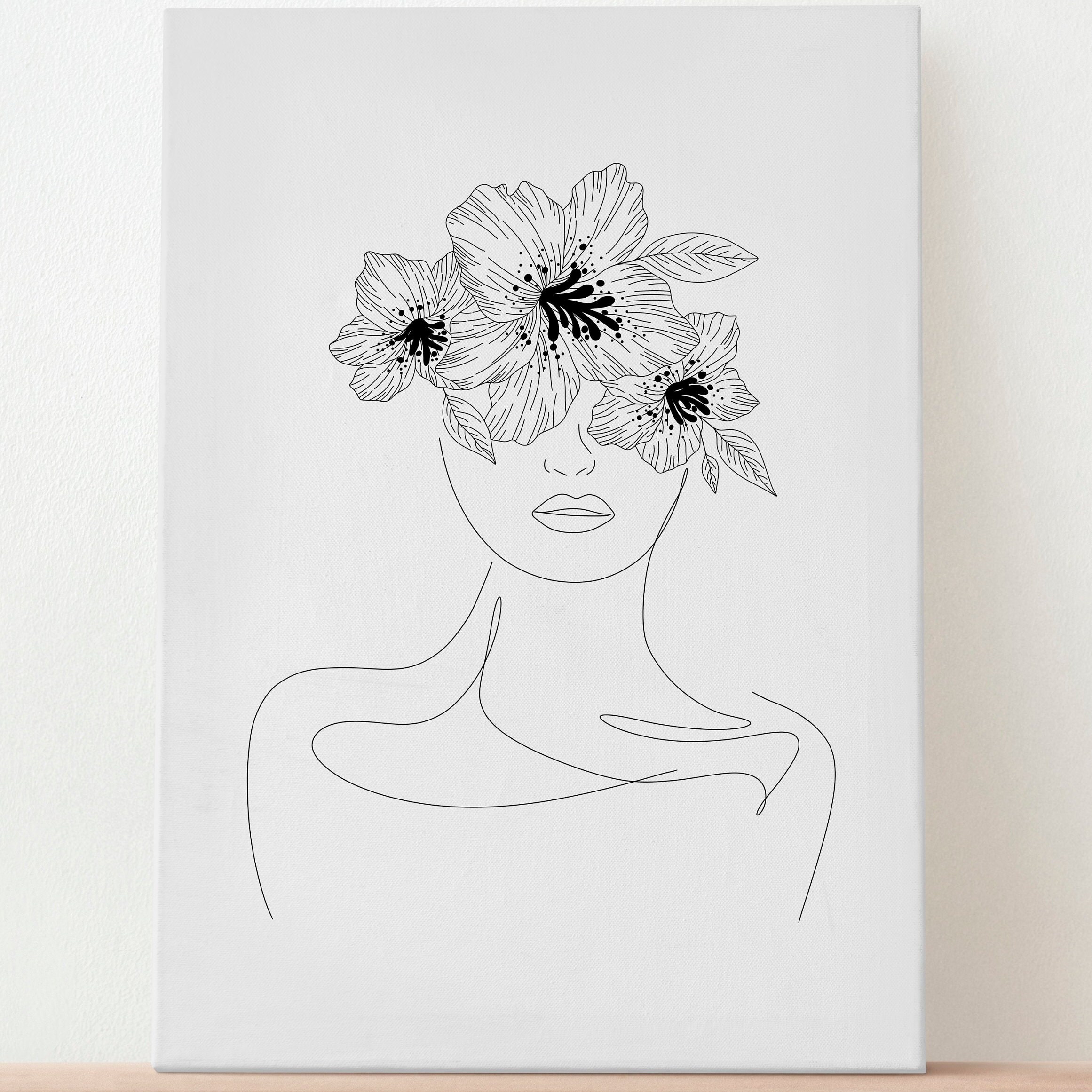 Minimalist Woman Floral Line Art Print | Modern Wall Decor (digital ...