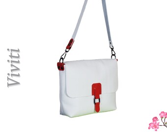 Bolso-Bolso Bandolera de Cuero Minimalista Diario en Blanco y Rojo para Aventureros