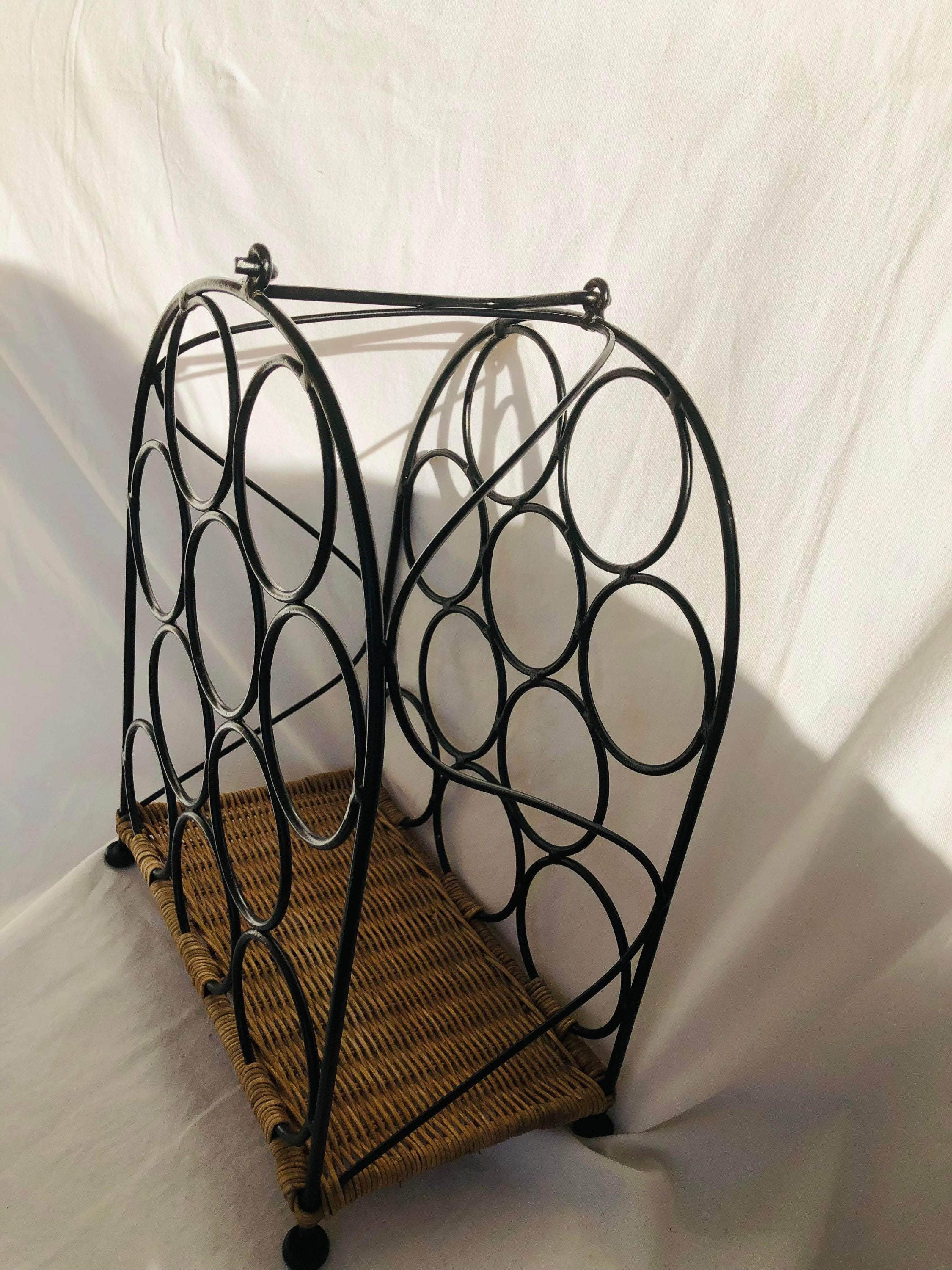Vintage Black Metal and Wicker Wine Rack 10 Bottle Holder MCM Etsy UK