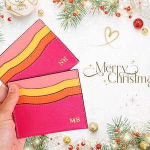 Personalized Hot Pink Leather Card Holder | Monogram Christmas Gift for Her