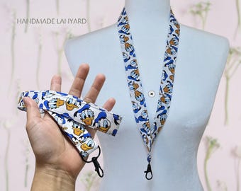 Donald Duck Lanyard: Handmade Cotton ID Badge Holder with Swivel Clasp