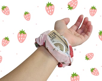 Pink Strawberry Zipper Scrunchie Watch Band for Apple Watch, Fitbit, Samsung, Garmin, Gizmo, Vivo