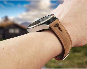 Custom Engraved Medical Condition Alert | 20mm Leather Watch Band | Personalized ID for Medications & Allergies