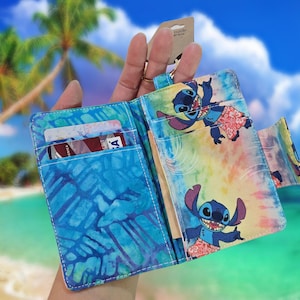 Monedero para tarjetas de crédito con llavero de tela de Disney Stitch hecho a mano